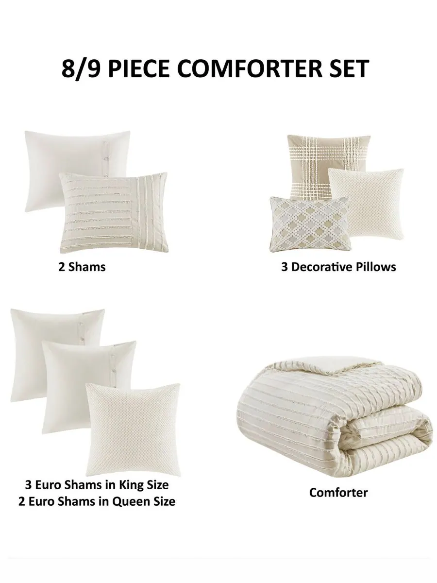 Комплект постельного белья Essence Oversized Cotton Clipped Jacquard, 9 предметов, размер King — изображение 4 из 10, белый