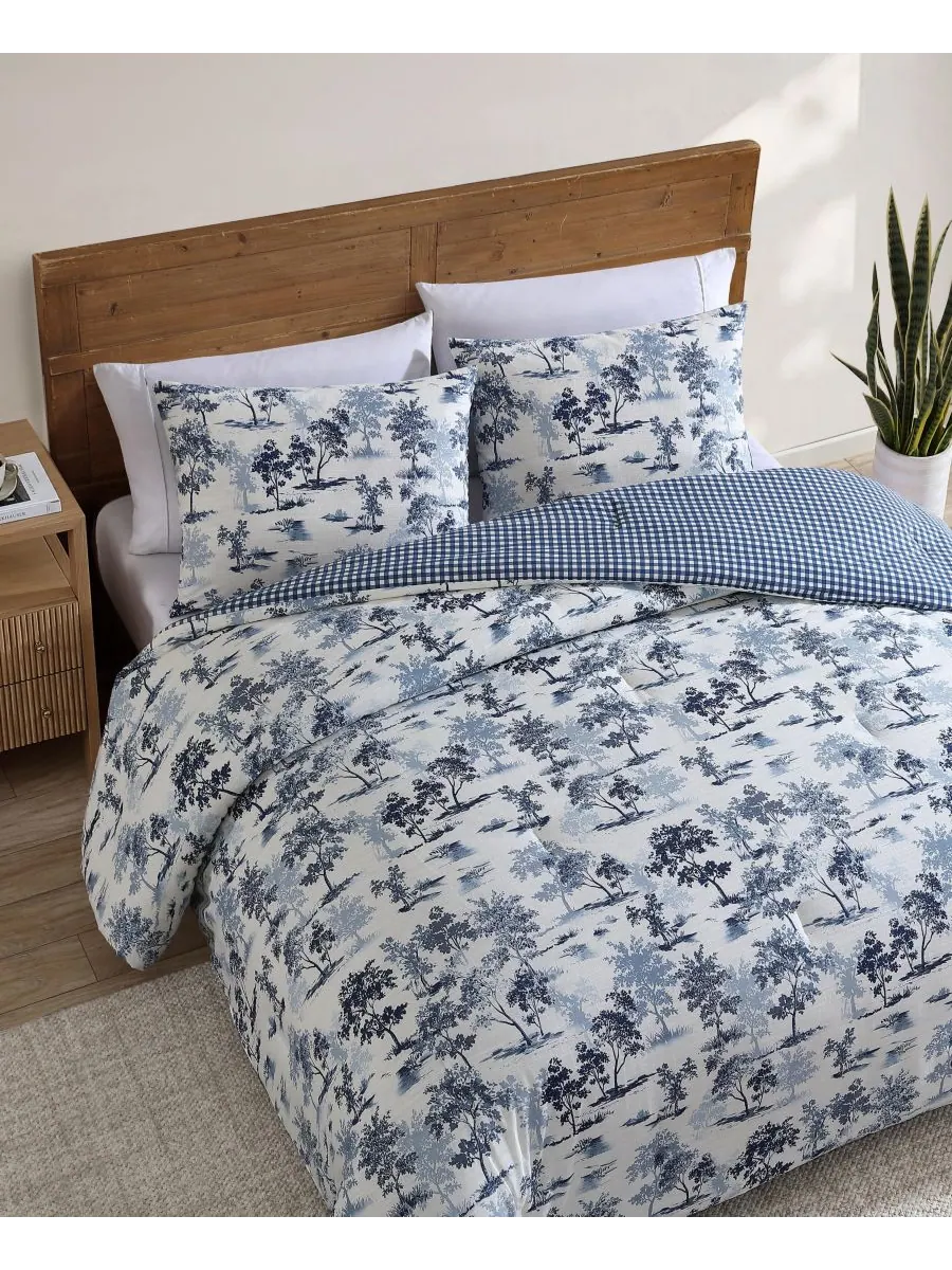 Двусторонний комплект постельного белья Vintage Forest Toile, 2 предмета, размер Twin Eddie Bauer — изображение 3 из 8, синий