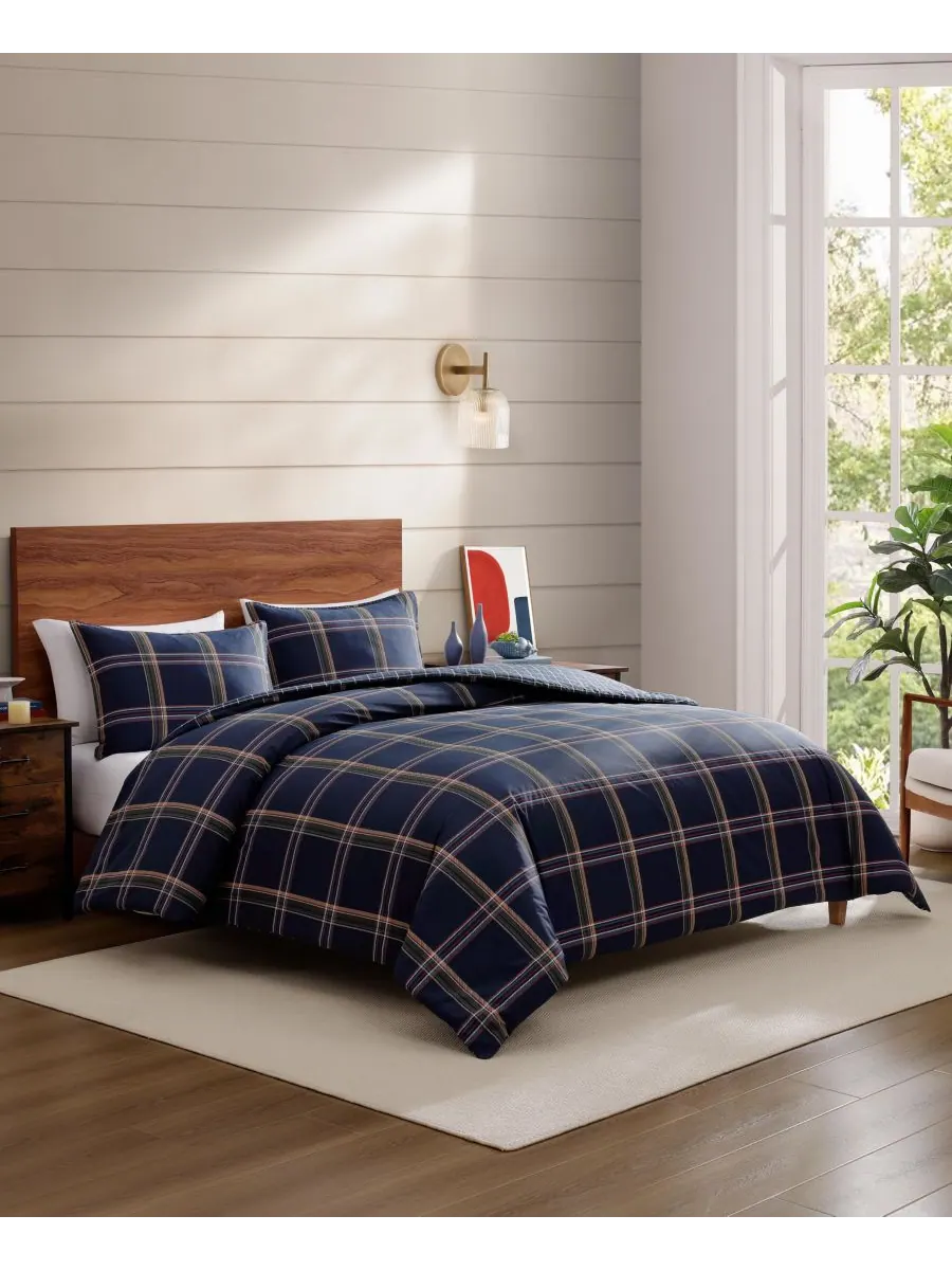 Tommy Hilfiger комплект постельного белья Beacon Plaid хлопковый из 3 предметов размер King — изображение 1 из 7, синий