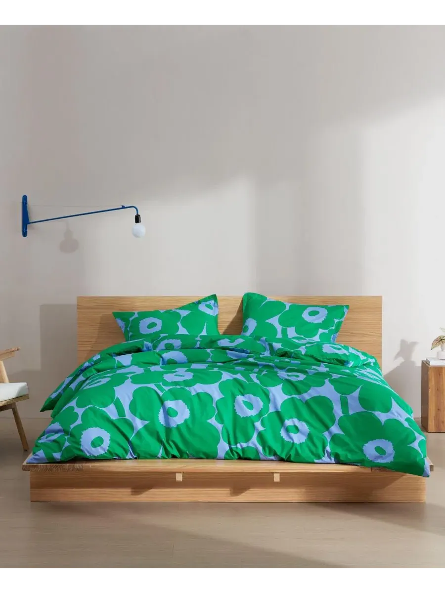 Комплект стеганого одеяла Unikko Cotton, King Marimekko — изображение 1 из 7, зеленый синий