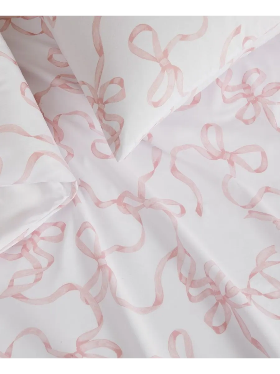 Комплект постельного белья "Printed Bow Whimsy" из 3 предметов, размер "Кинг-сайз", 3 предмета — изображение 3 из 4, розовый