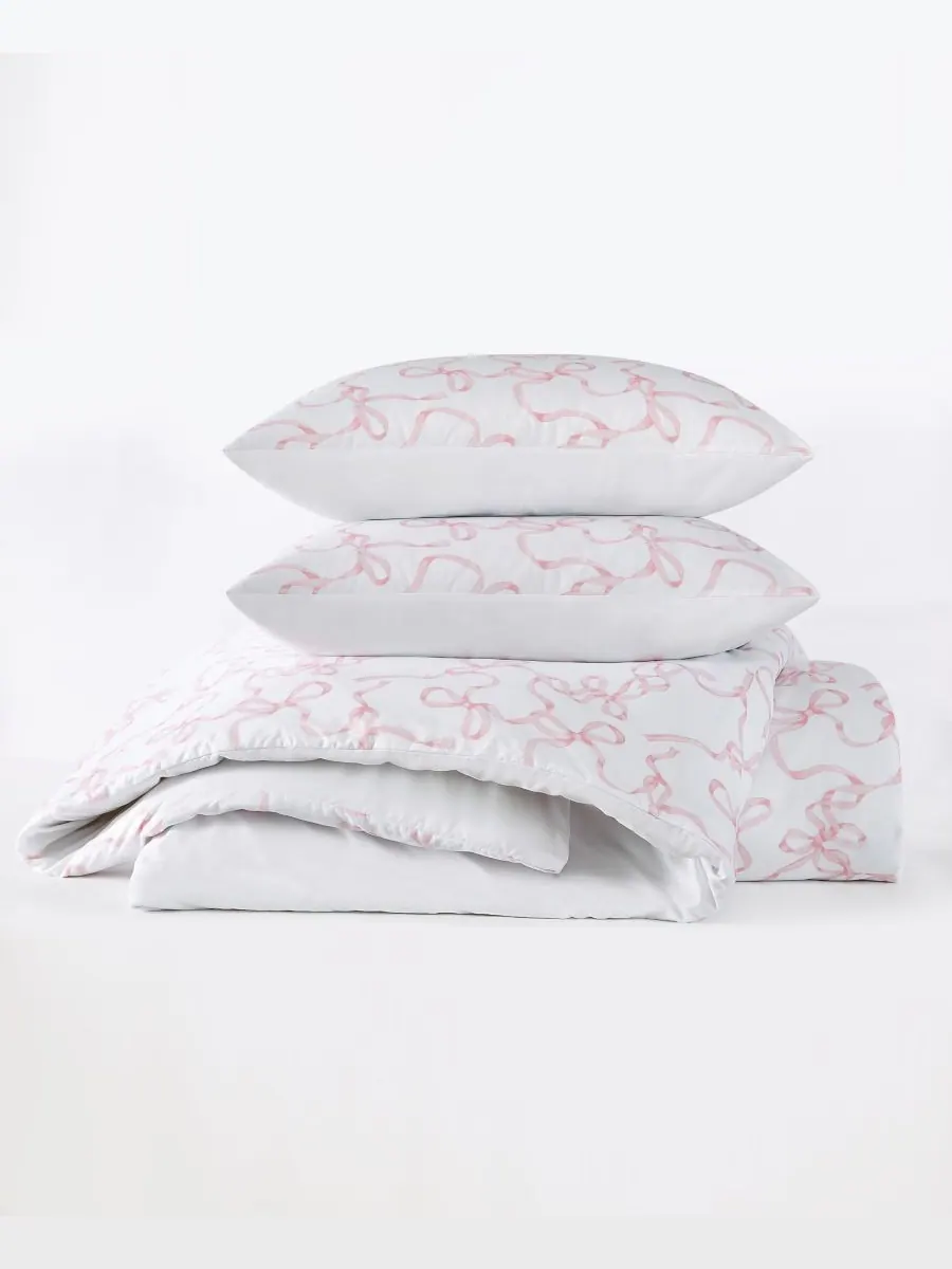 Комплект постельного белья "Printed Bow Whimsy" из 3 предметов, размер "Кинг-сайз", 3 предмета — изображение 4 из 4, розовый