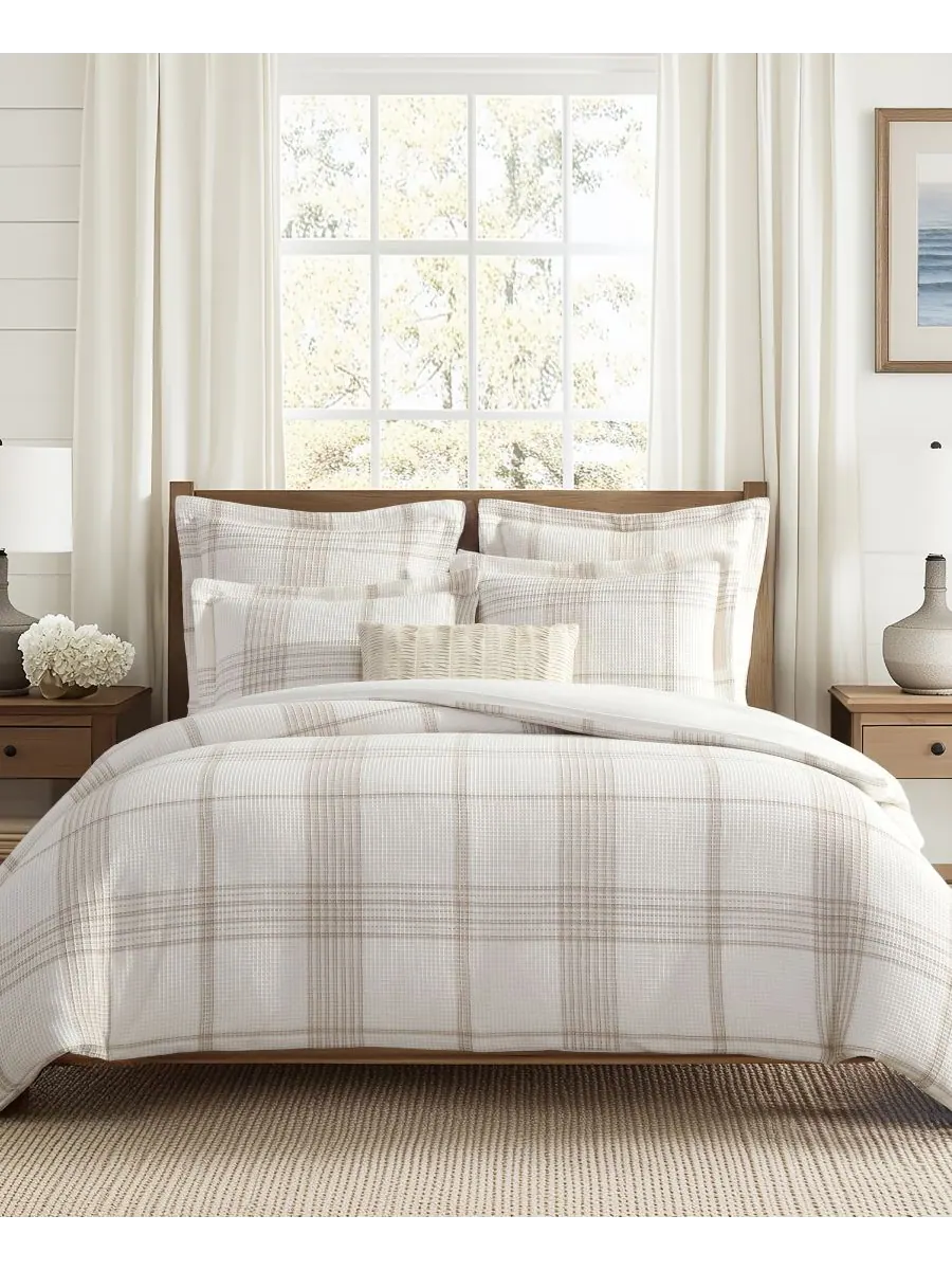 Комплект постельного белья Home Waffle Plaid из 3 предметов, размер King Levtex — изображение 1 из 7, тауп