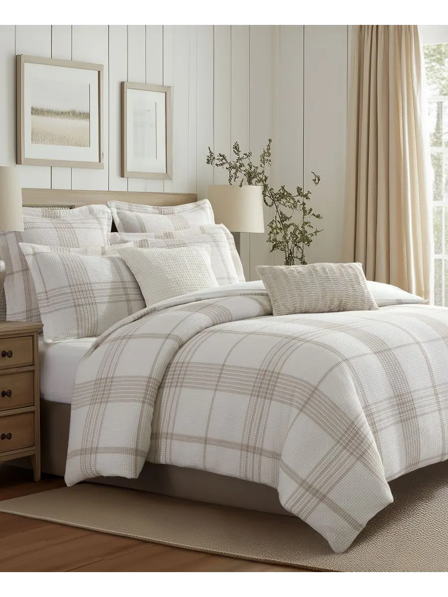 Комплект постельного белья Home Waffle Plaid из 3 предметов, размер King Levtex — изображение 2 из 7, тауп