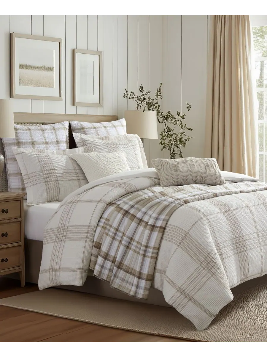 Комплект постельного белья Home Waffle Plaid из 3 предметов, размер King Levtex — изображение 4 из 7, тауп