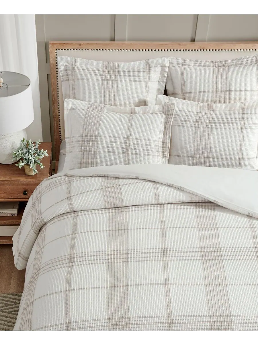 Комплект постельного белья Home Waffle Plaid из 3 предметов, размер King Levtex — изображение 5 из 7, тауп
