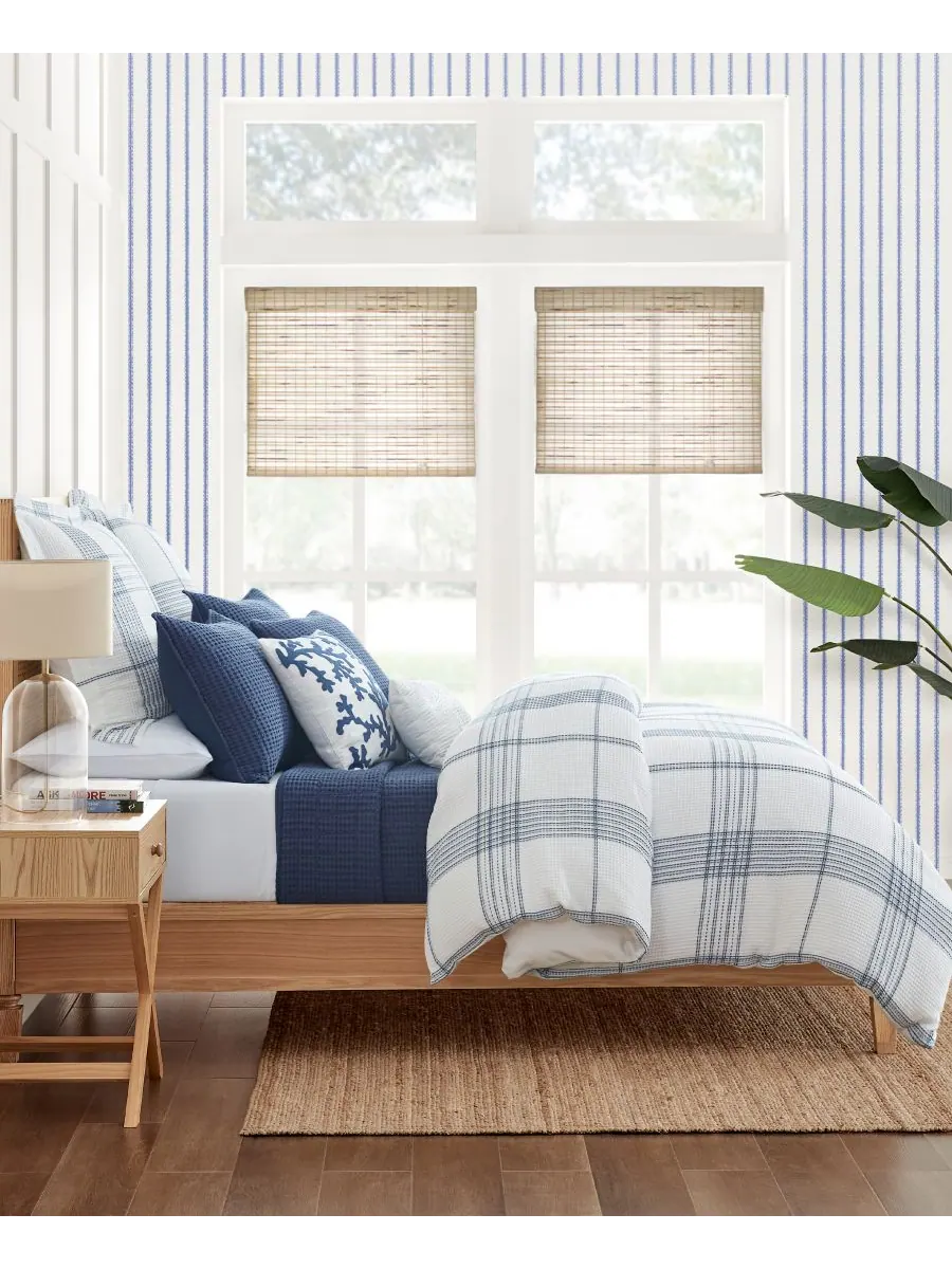 Комплект постельного белья Home Waffle Plaid из 3 предметов, размер King Levtex — изображение 2 из 6, темно-синий