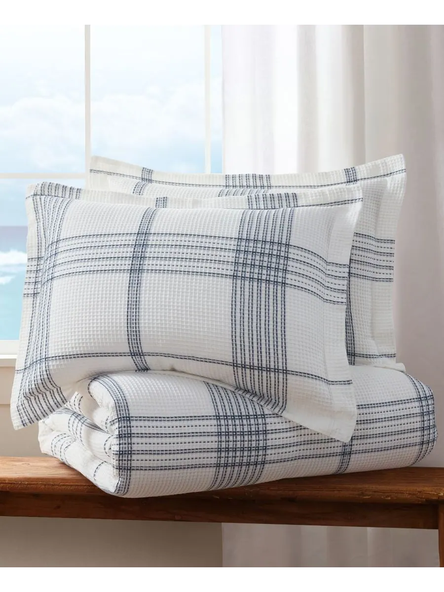 Комплект постельного белья Home Waffle Plaid из 3 предметов, размер King Levtex — изображение 4 из 6, темно-синий
