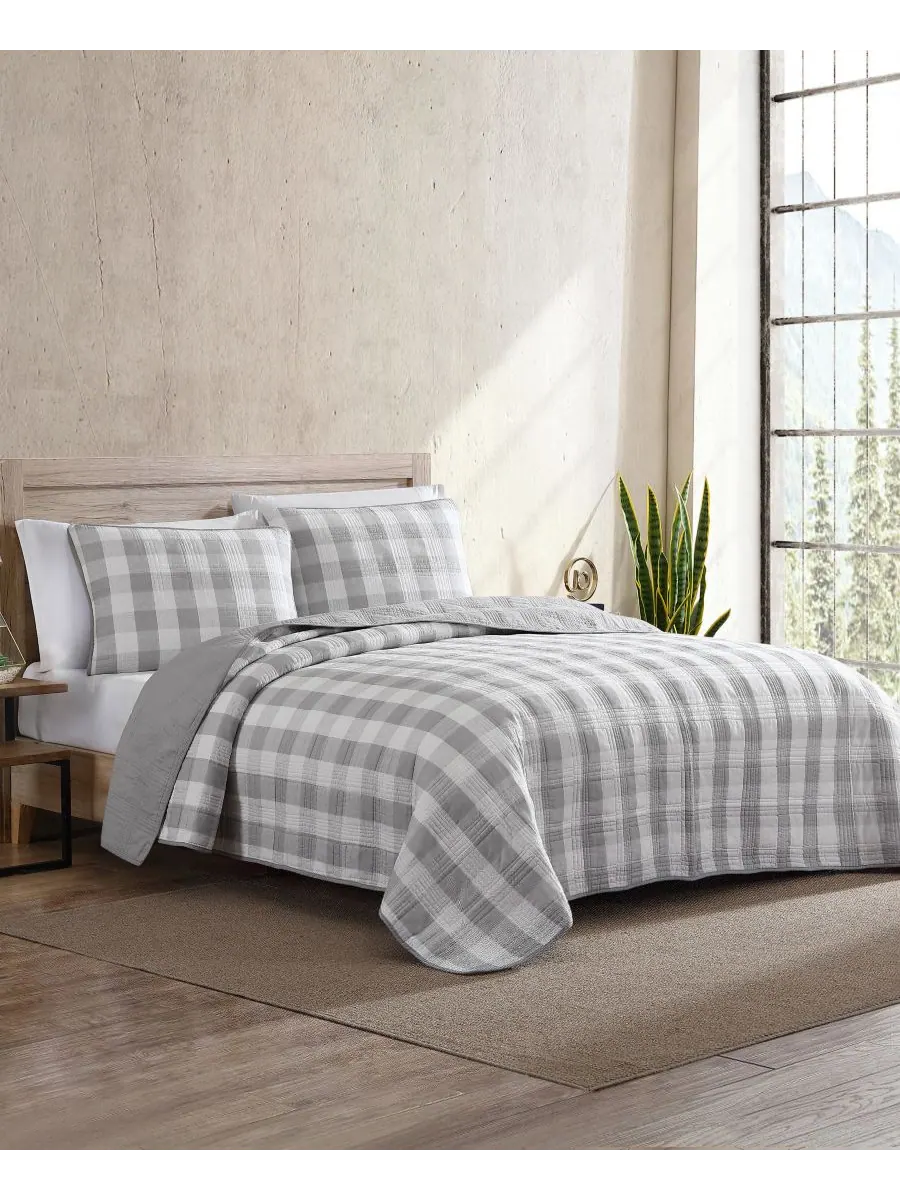 Комплект постельного белья Lakehouse Plaid из 3 предметов, размер King Eddie Bauer — изображение 2 из 7, серый
