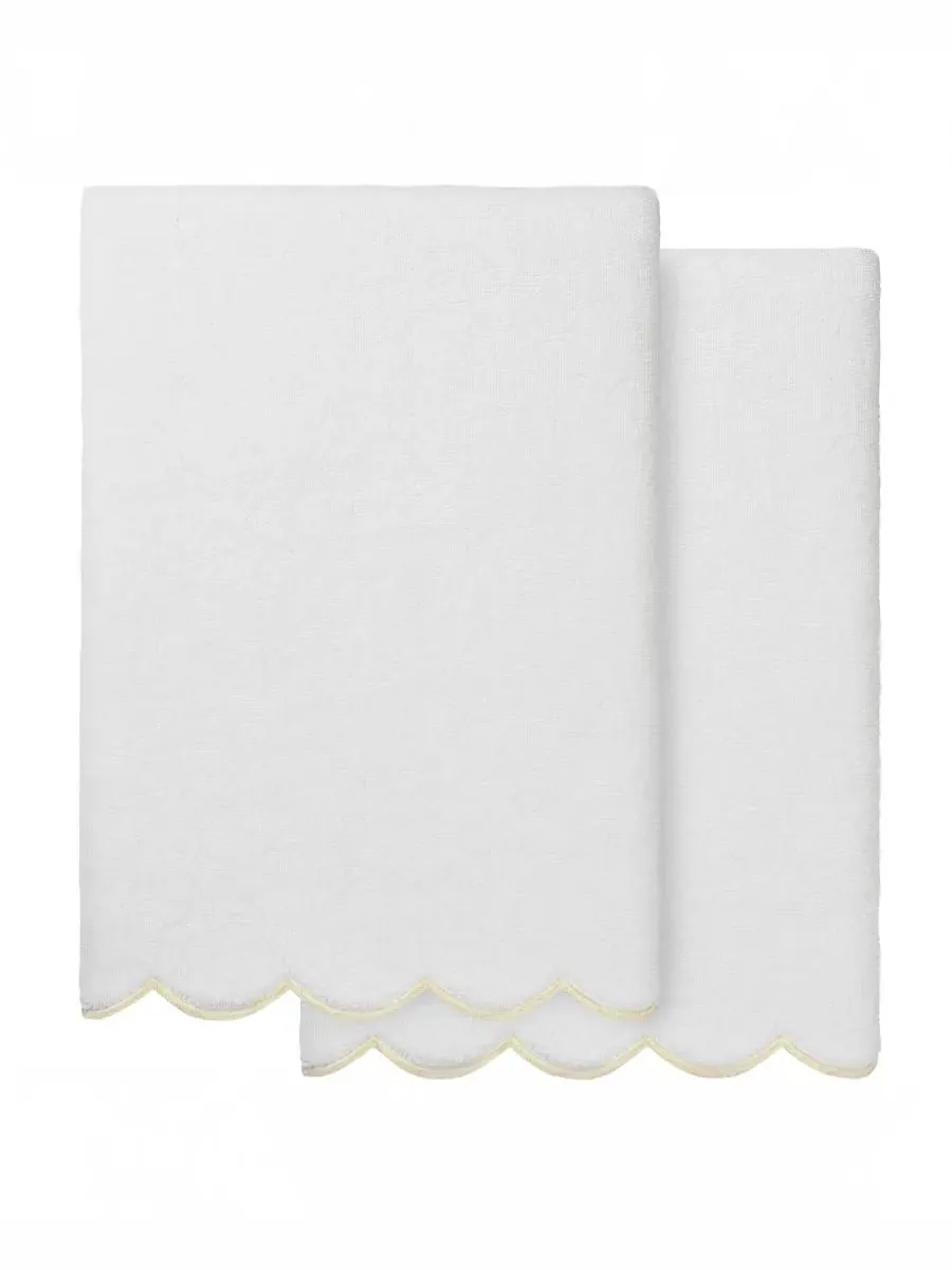 Набор банных полотенец Adornia Scallop Cotton, 2 предмета, 68 см x 137 см Linum Home — изображение 1 из 3, белый бежевый