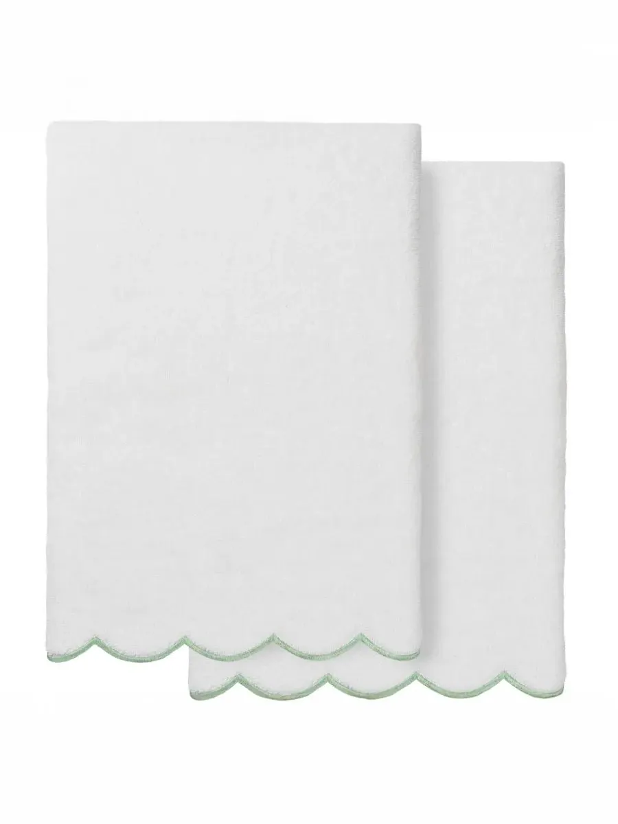 Набор банных полотенец Adornia Scallop Cotton, 2 предмета, 68 см x 137 см Linum Home — изображение 1 из 3, белый зеленый