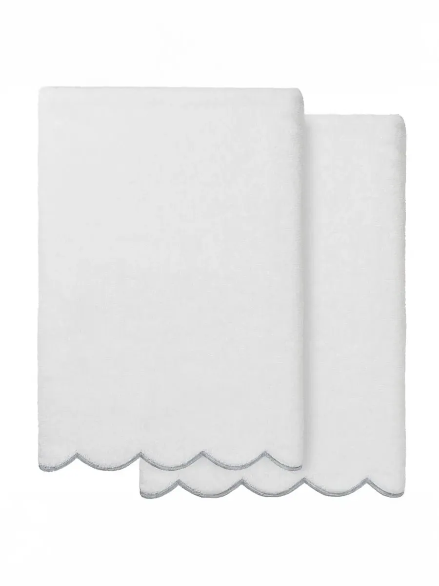 Набор банных полотенец Adornia Scallop Cotton, 2 предмета, 68 см x 137 см Linum Home — изображение 1 из 3, белый серый