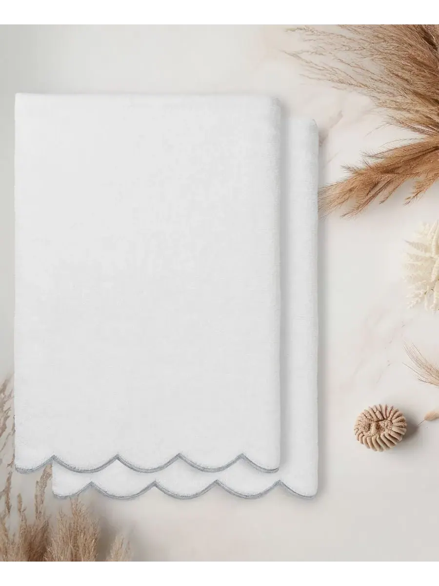 Набор банных полотенец Adornia Scallop Cotton, 2 предмета, 68 см x 137 см Linum Home — изображение 3 из 3, белый серый