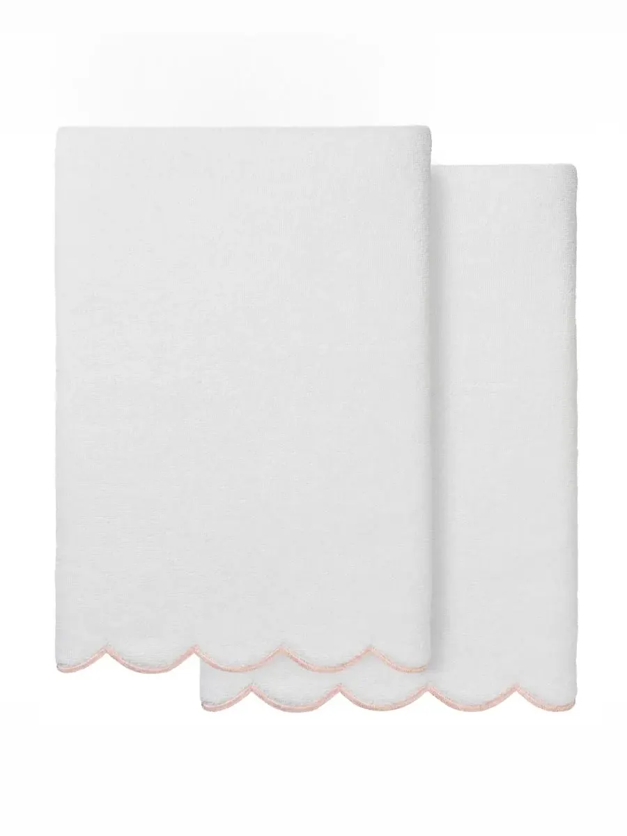 Набор банных полотенец Adornia Scallop Cotton, 2 предмета, 68 см x 137 см Linum Home — изображение 1 из 3, белый розовый