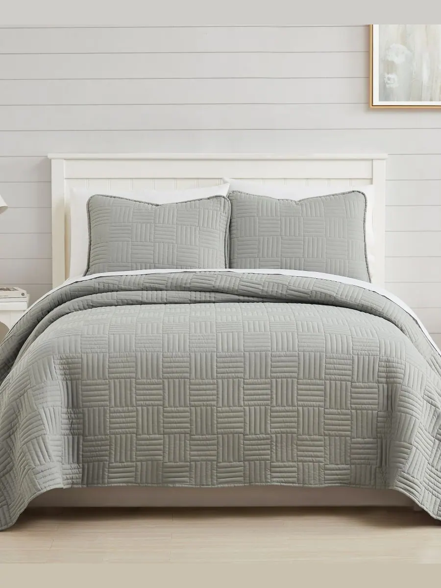 Комплект постельного белья «Клетка» из 2 предметов, размер Twin Southshore Fine Linens — изображение 1 из 3, серый