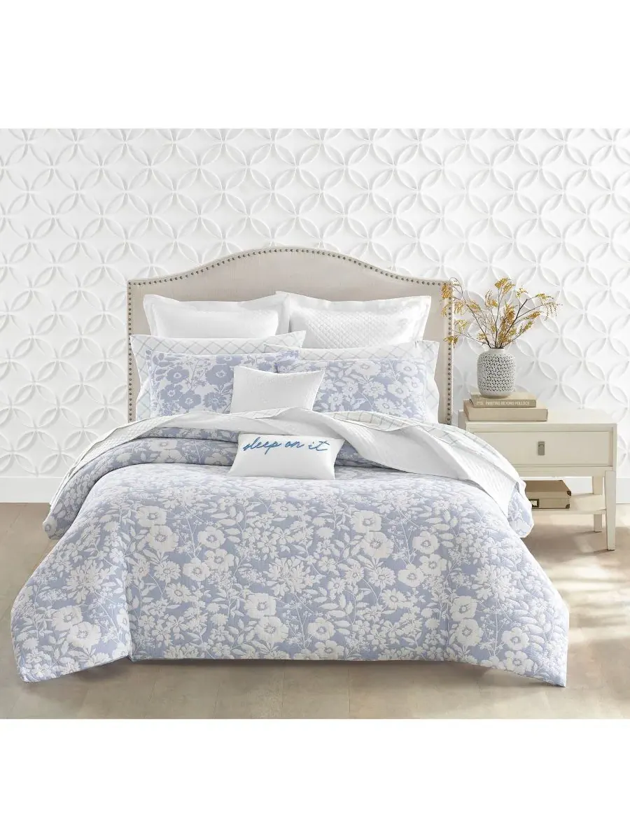 Комплект постельного белья Silhouette Floral из 3 предметов, размер Full/Queen Charter Club — изображение 5 из 10, синий
