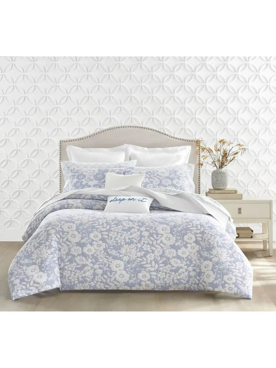 Комплект постельного белья Silhouette Floral из 3 предметов, размер Full/Queen Charter Club — изображение 9 из 10, синий
