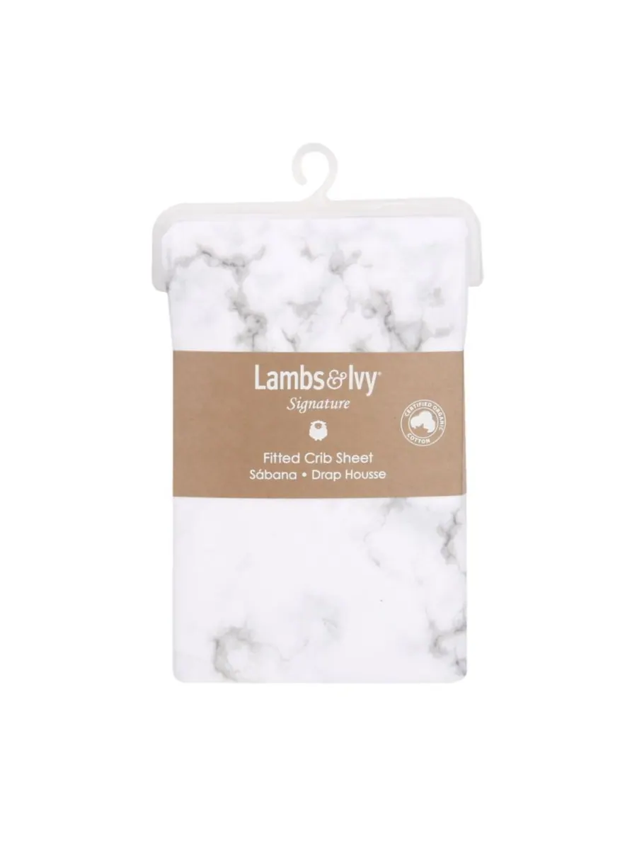 Простыня для детской кроватки Baby Signature из органического хлопка серо-белого мраморного цвета — изображение 3 из 6, серый