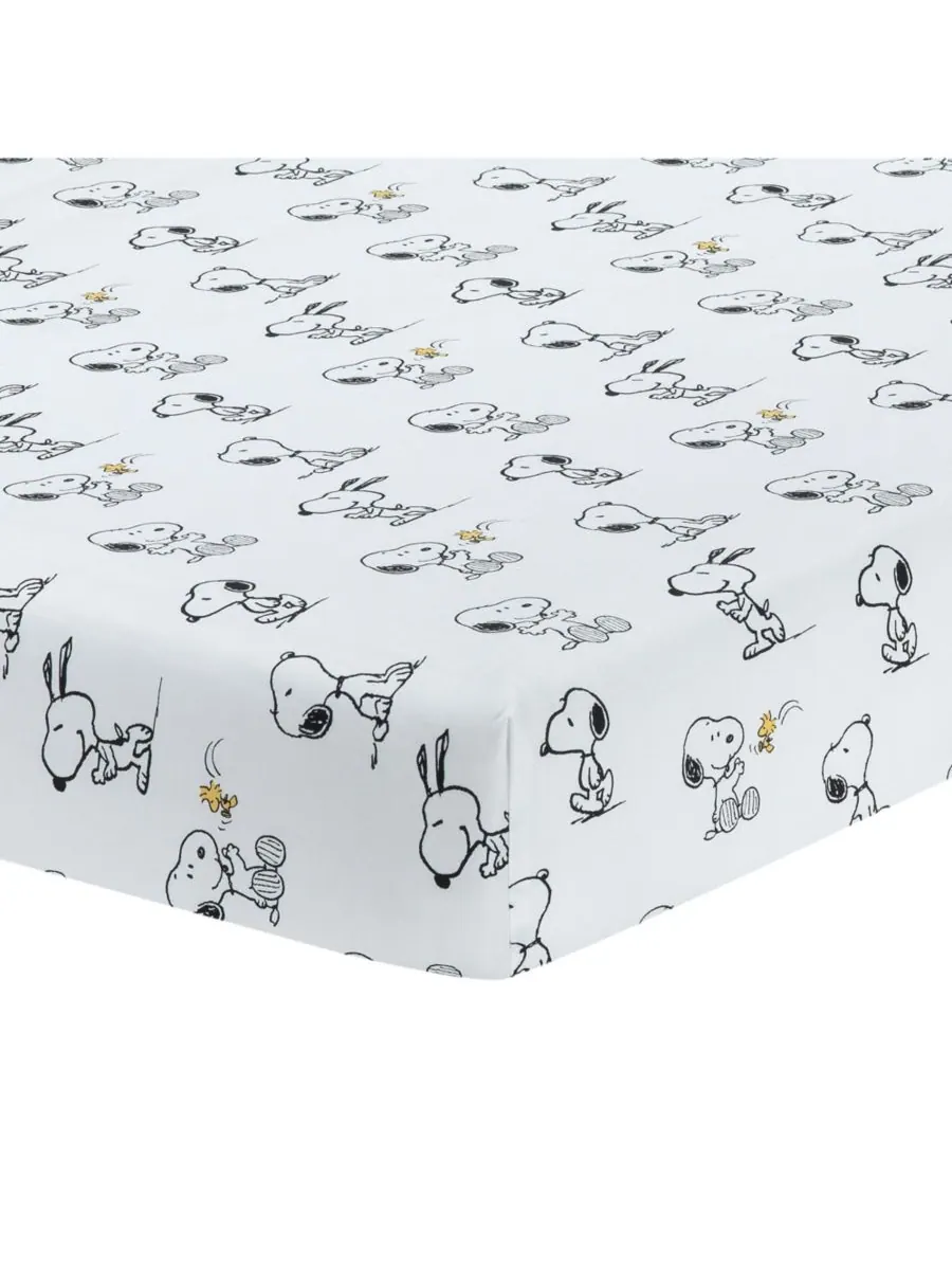 Детская простынь Baby Classic Snoopy из 100% хлопка, белая/черная Lambs & Ivy — изображение 1 из 5, белый