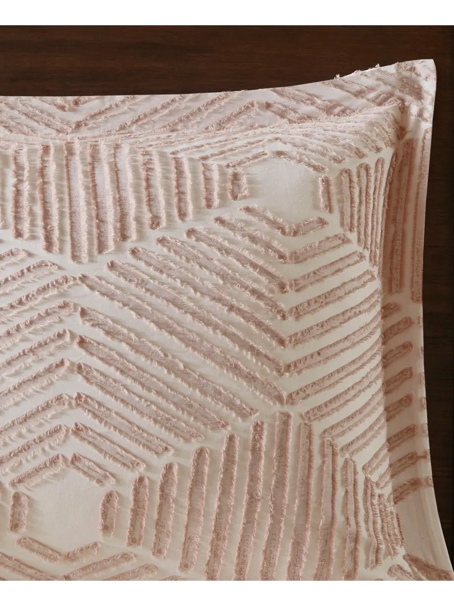 Комплект постельного белья Ellipse Jacquard из 3 предметов, размер Full/Queen INK+IVY — изображение 3 из 9, пудровый розовый