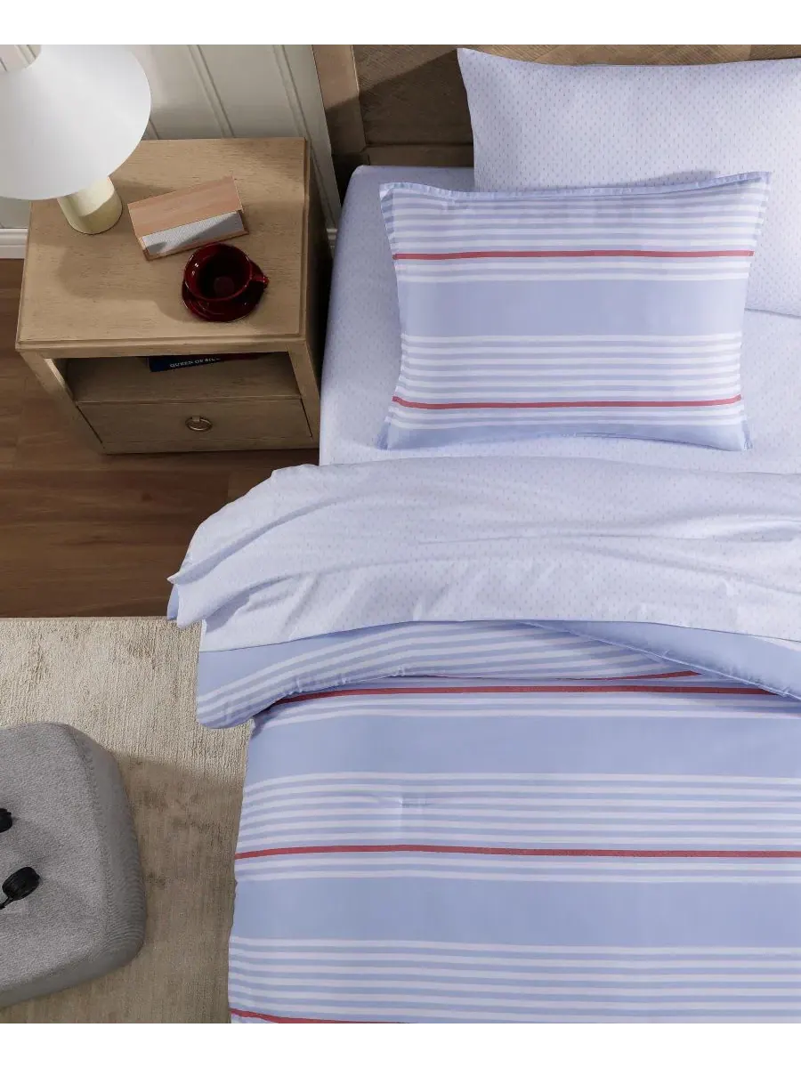 Комплект постельного белья 5 предметов Lido Stripe Tommy Hilfiger — изображение 3 из 8, светлый синий