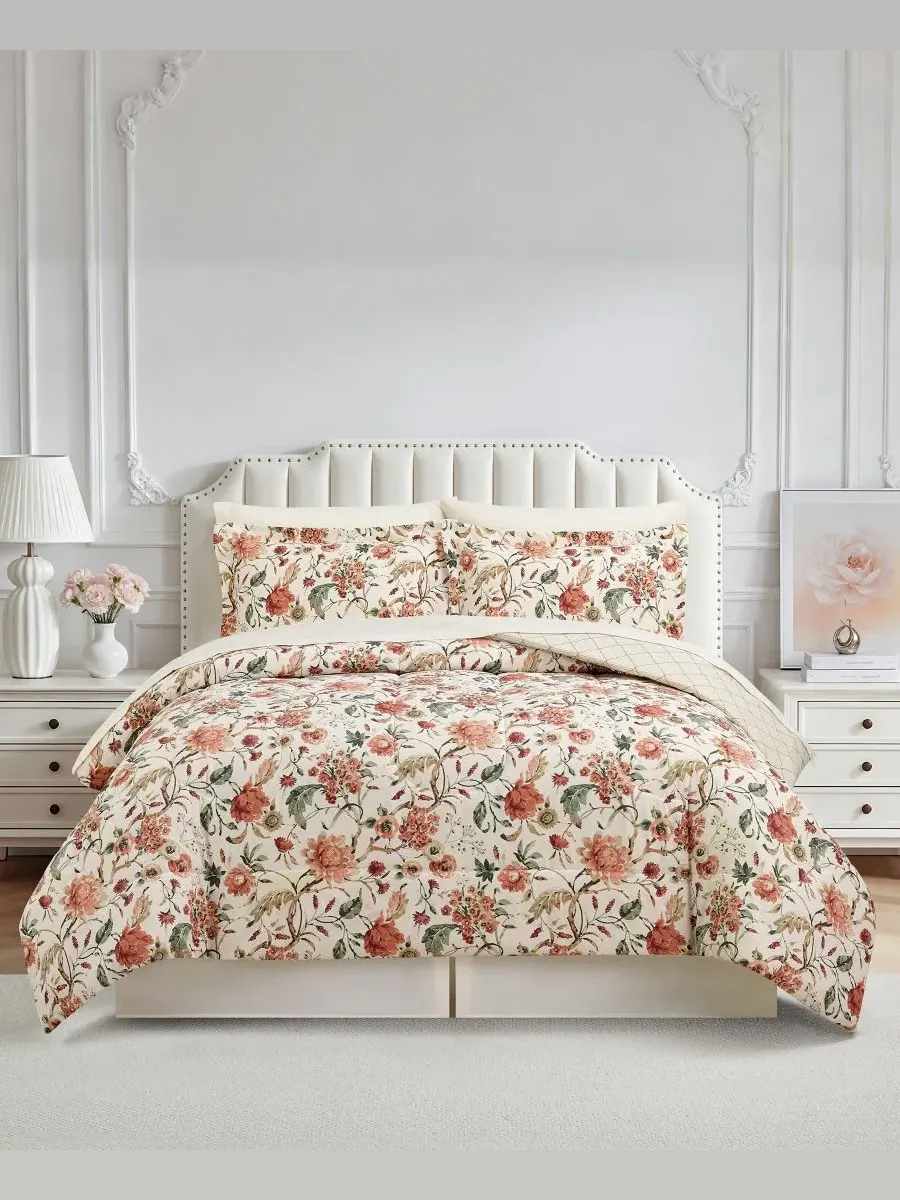 Комплект постельного белья Helena Floral Reversible Microfiber 8-Piece Comforter Sets, Sunham — изображение 1 из 8, красный