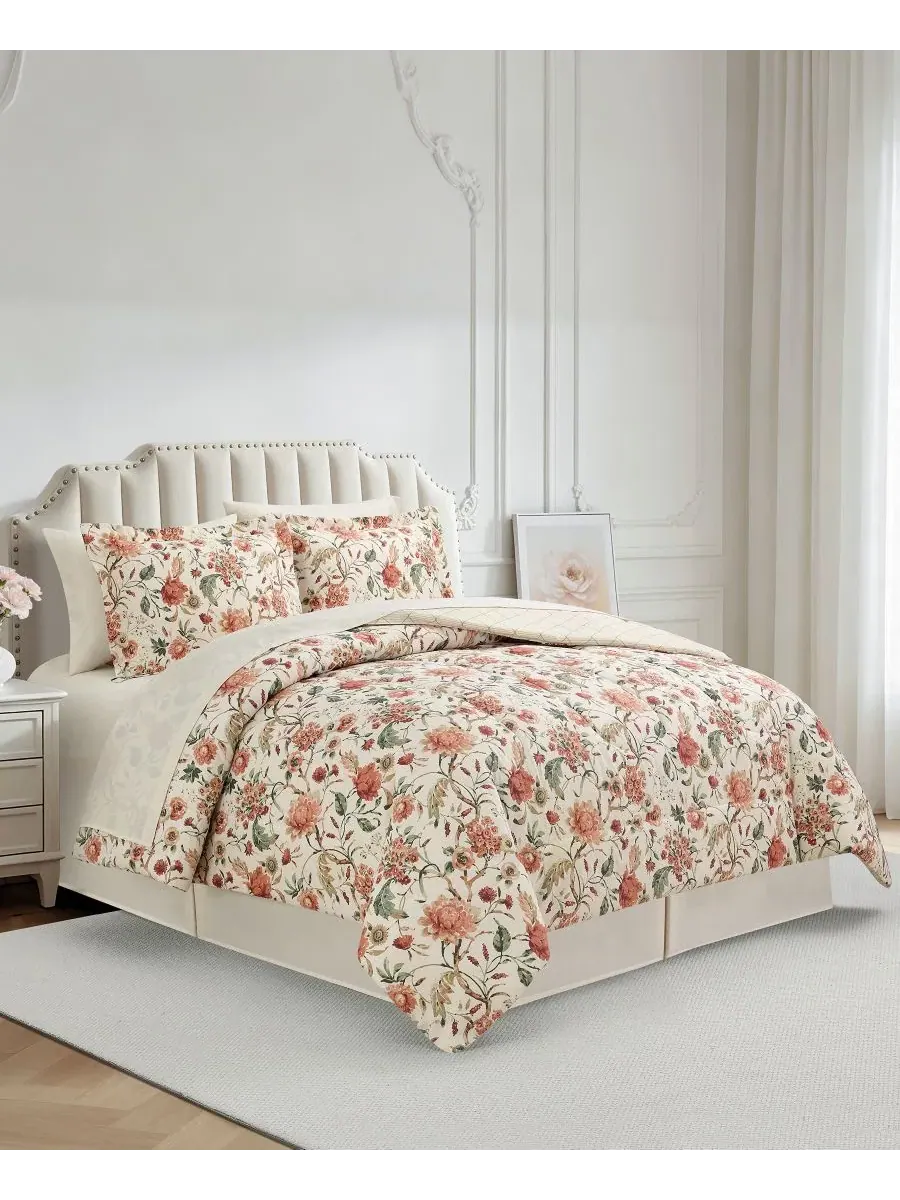 Комплект постельного белья Helena Floral Reversible Microfiber 8-Piece Comforter Sets, Sunham — изображение 2 из 8, красный