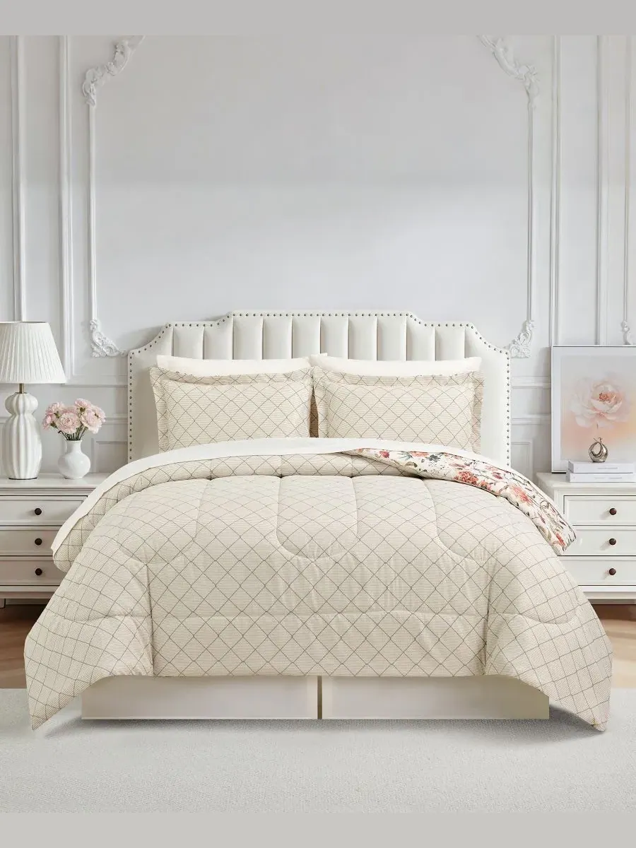 Комплект постельного белья Helena Floral Reversible Microfiber 8-Piece Comforter Sets, Sunham — изображение 3 из 8, красный