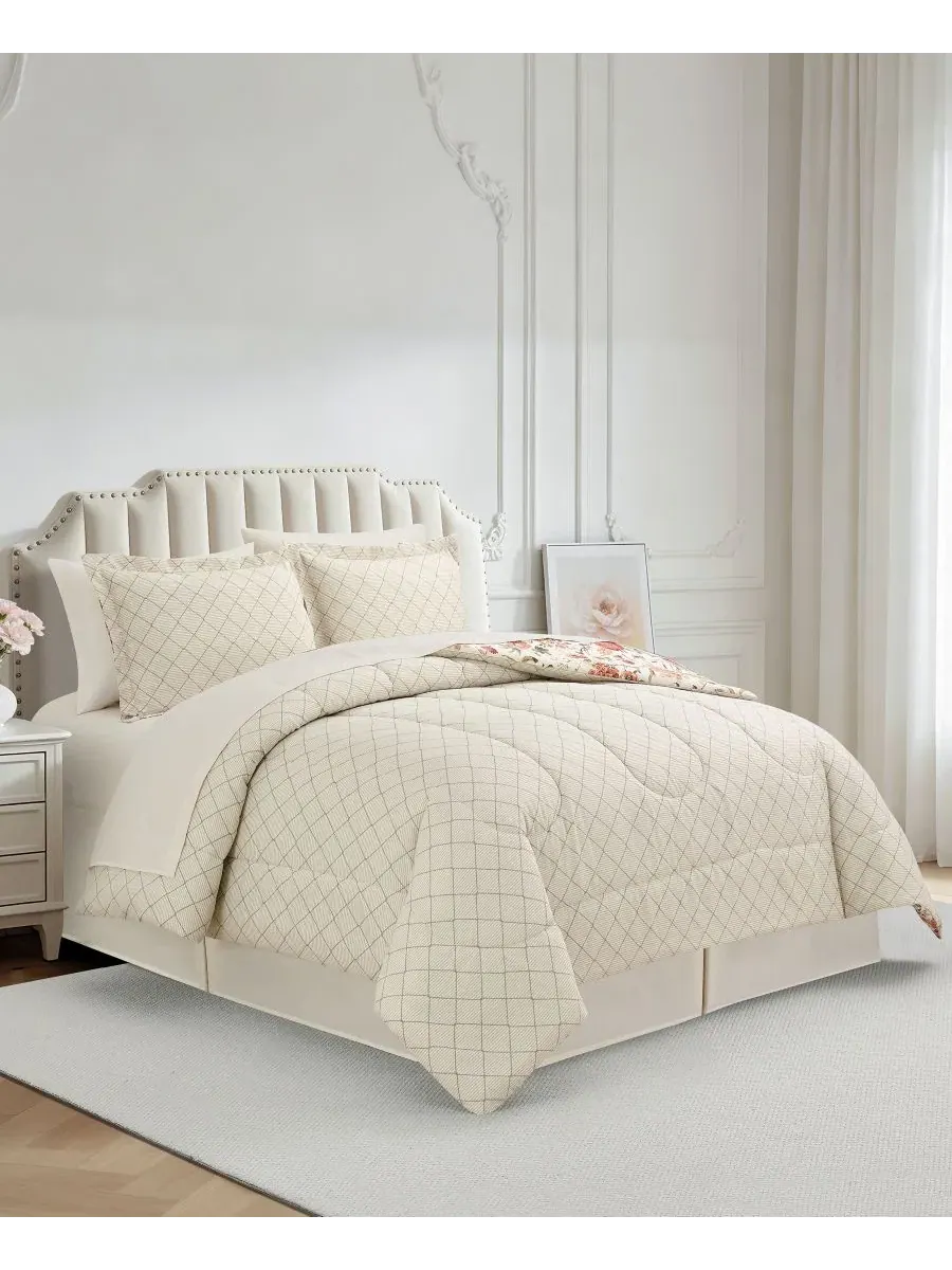 Комплект постельного белья Helena Floral Reversible Microfiber 8-Piece Comforter Sets, Sunham — изображение 4 из 8, красный