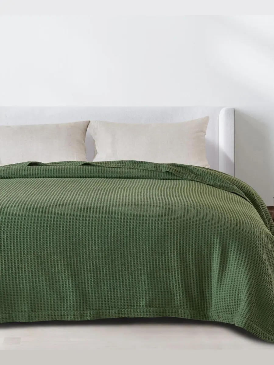 Хлопковое одеяло с вафельным плетением Linery & Co, Forest green, Twin