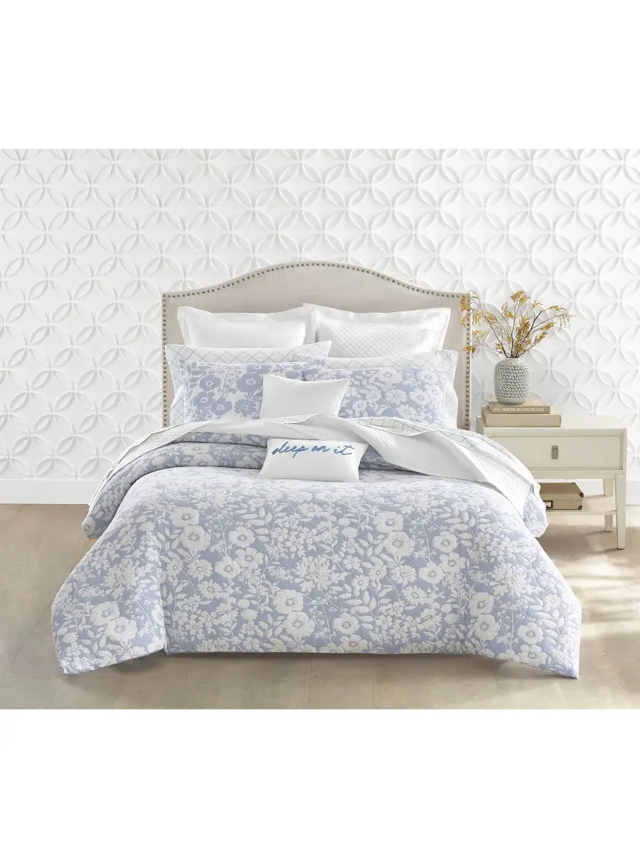Комплект постельного белья Silhouette Floral из 3 предметов, размер Full/Queen Charter Club — изображение 7 из 10, синий