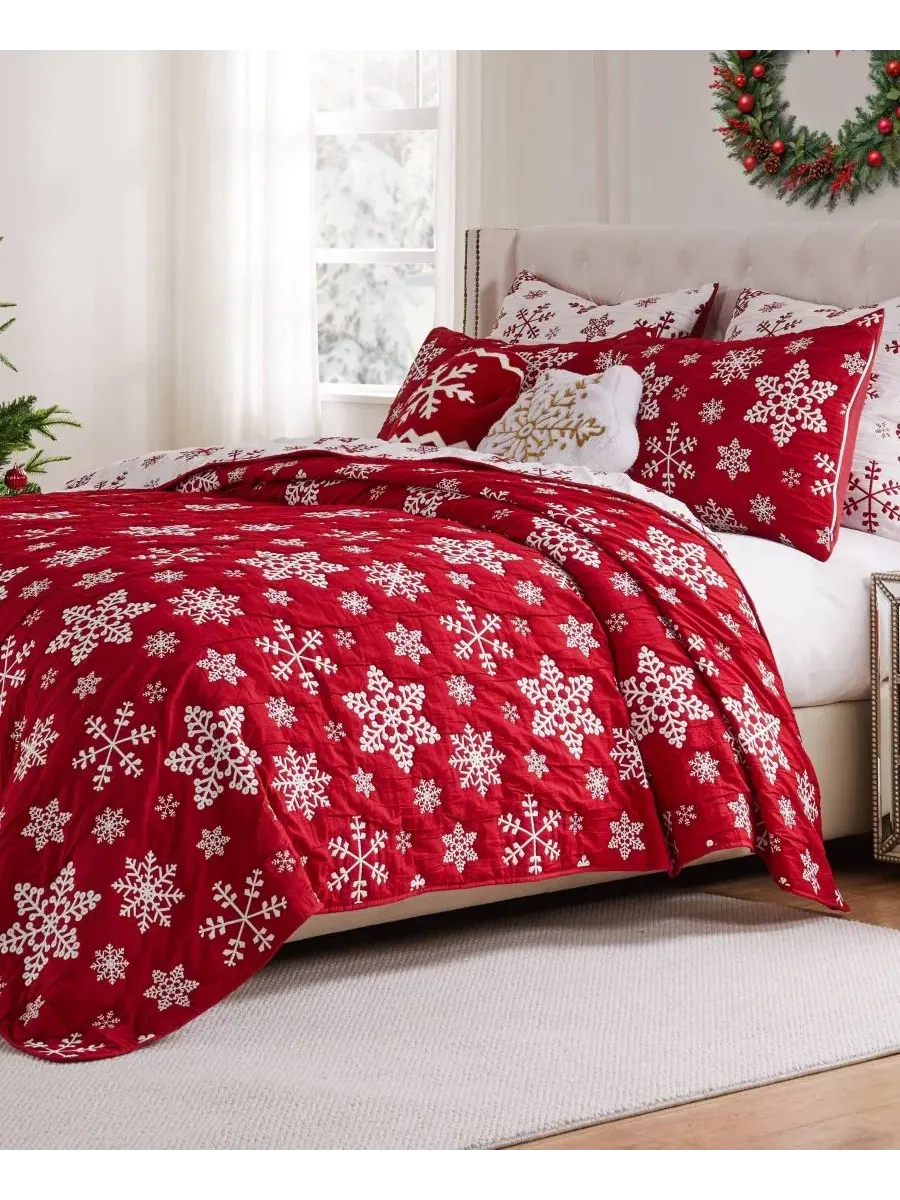 Покрывало мателассе с принтом снежинок, комплект из 3 предметов, Snowflakes Holiday Greenland Home