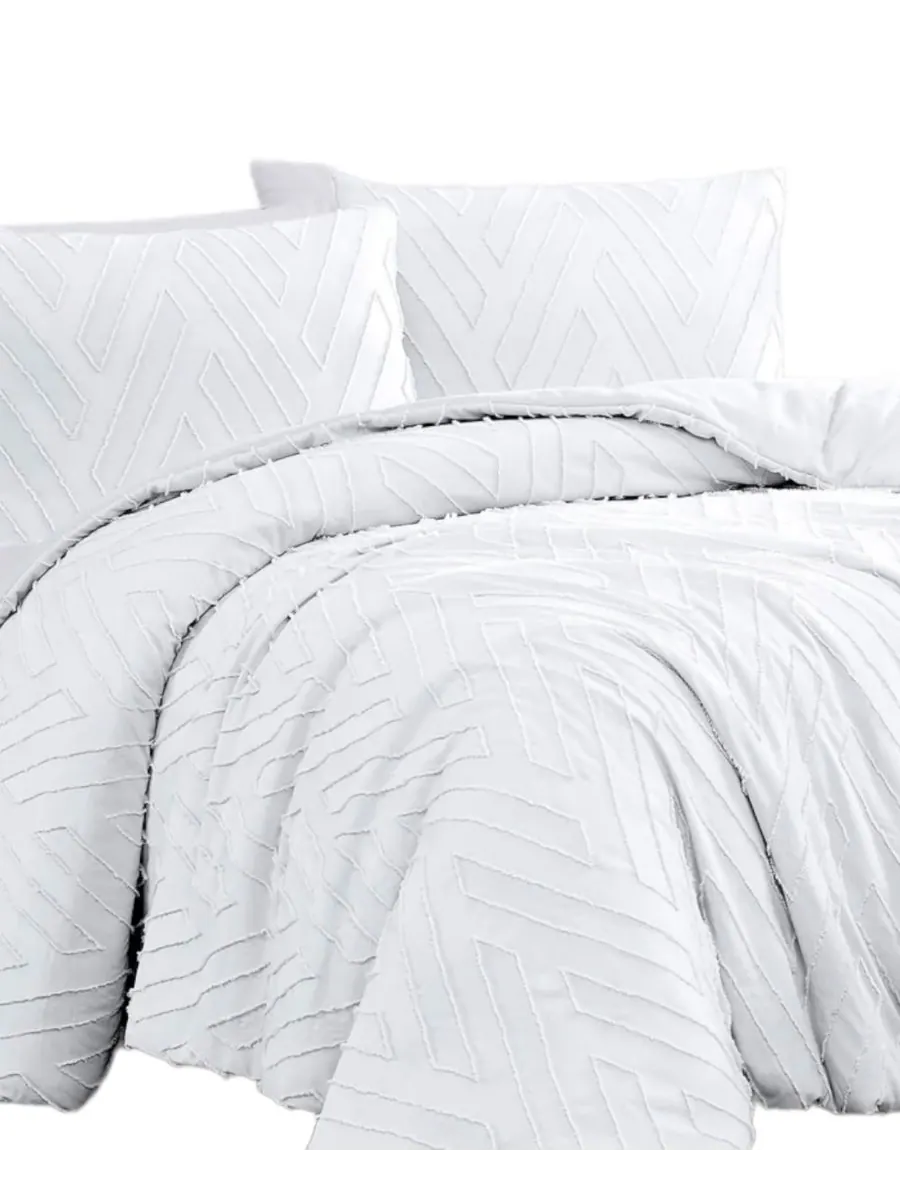Комплект постельного белья из 3 предметов с жаккардовым узором «шеврон», размер King Southshore — изображение 3 из 6, белый
