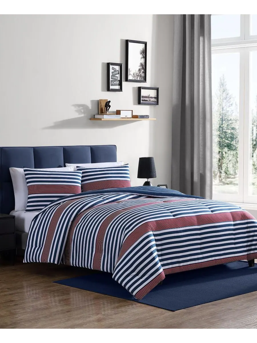 Комплект постельного белья Kennedy Stripe из 3 предметов, размер King Nautica — изображение 2 из 5, синий/белый/красный