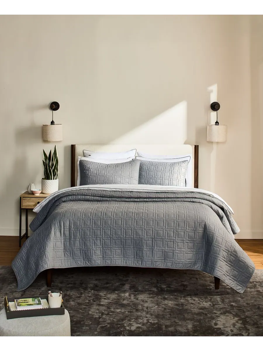 Комплект постельного белья из хлопка с логотипом, 3 предмета, размер King Lacoste Home — изображение 1 из 8, серый