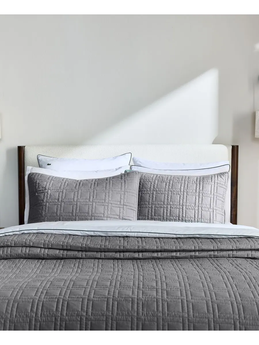 Комплект постельного белья из хлопка с логотипом, 3 предмета, размер King Lacoste Home — изображение 7 из 8, серый