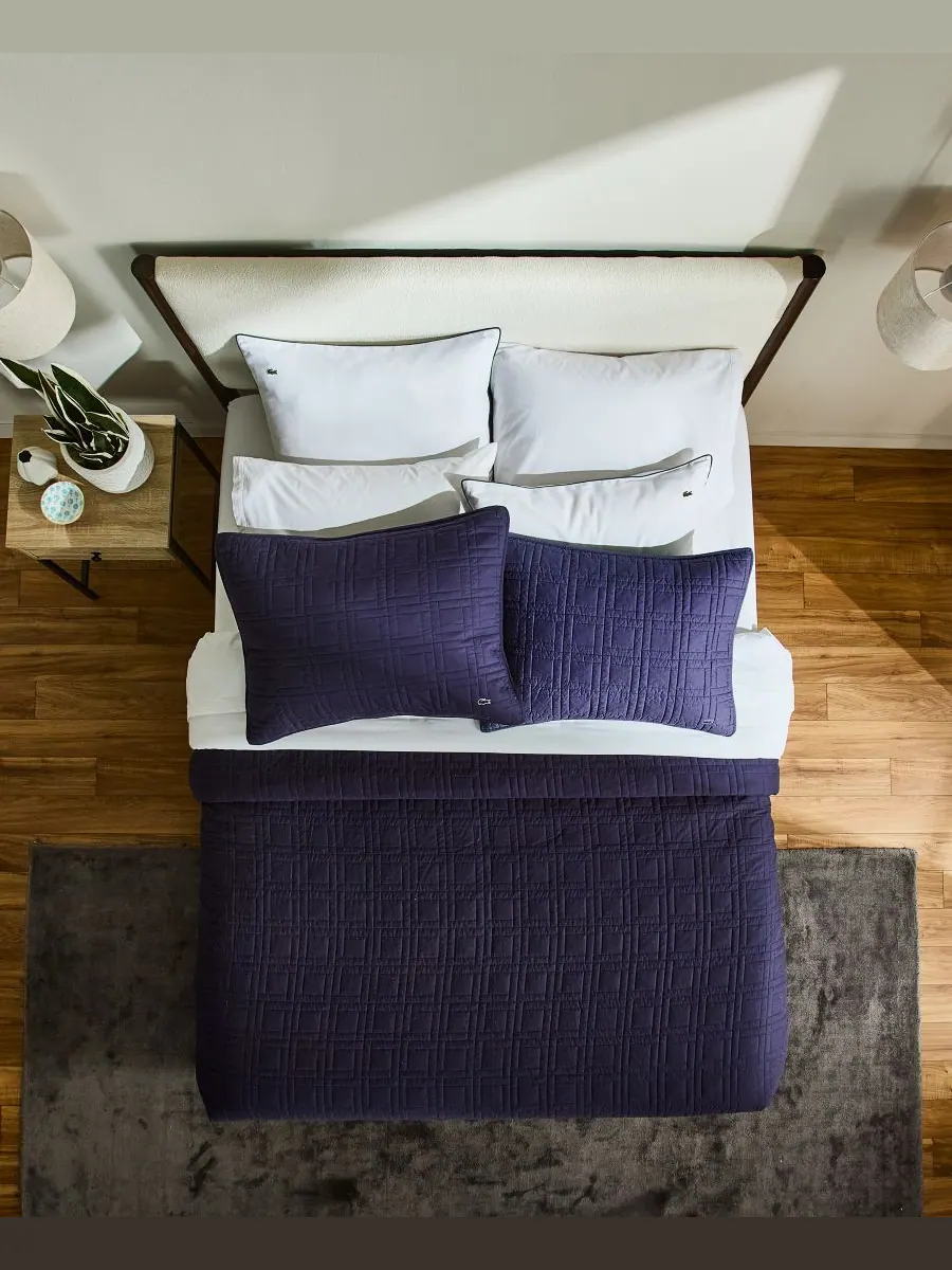 Комплект постельного белья из хлопка с логотипом, 3 предмета, размер King Lacoste Home — изображение 3 из 6, темно-синий