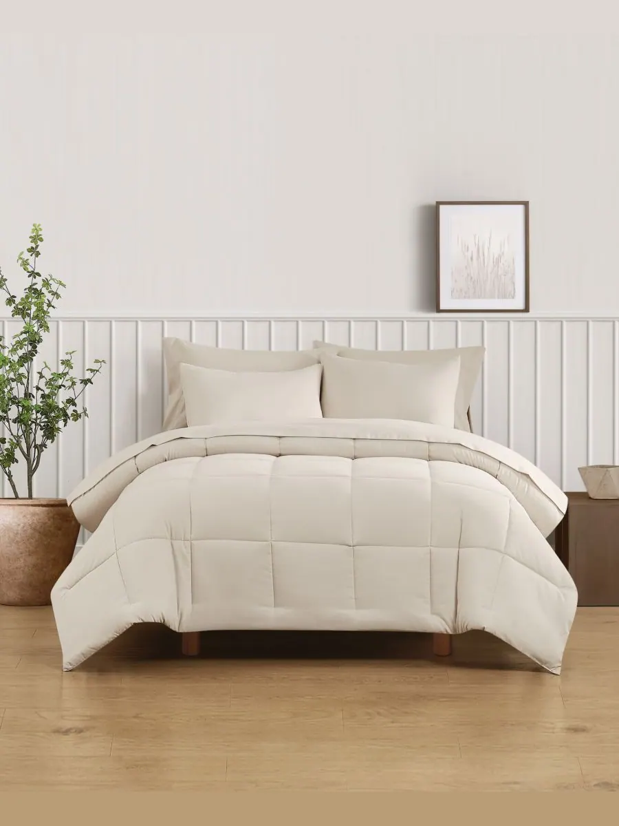 Зеленый однотонный комплект постельного белья из 3 предметов, размер king. Truly Soft — изображение 1 из 4, бежевый