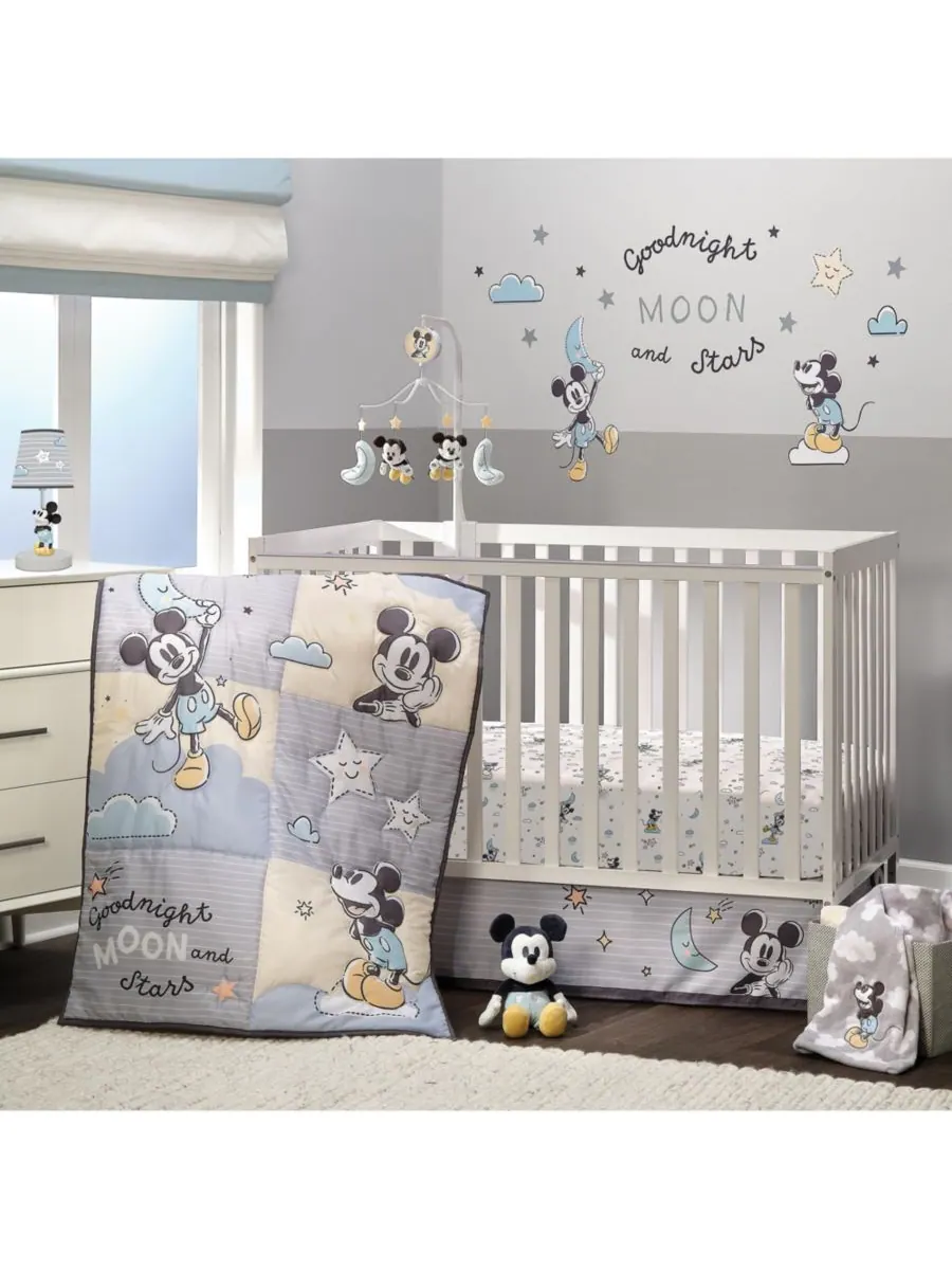 Комплект постельного белья для детской кроватки Disney Baby Moonlight с Микки Маусом, 3 предмета — изображение 1 из 9, серый