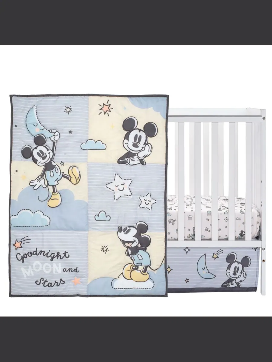 Комплект постельного белья для детской кроватки Disney Baby Moonlight с Микки Маусом, 3 предмета — изображение 2 из 9, серый