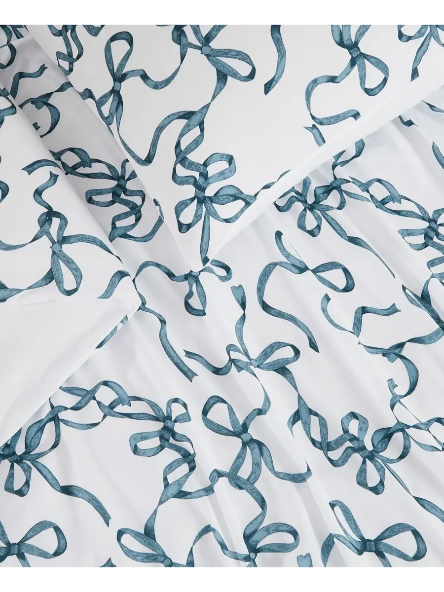 Комплект постельного белья "Printed Bow Whimsy" из 3 предметов, размер "Кинг-сайз", 3 предмета — изображение 5 из 5, синий