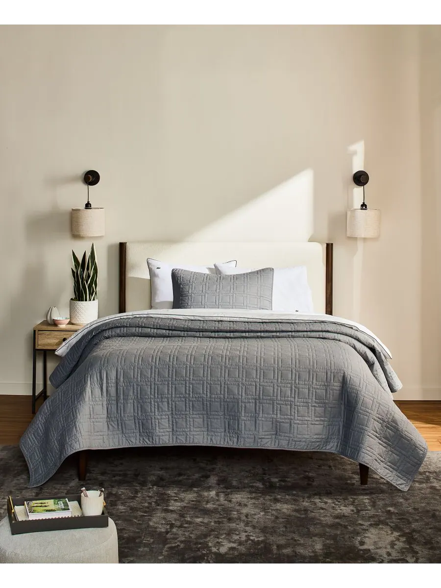 Комплект постельного белья из хлопка с логотипом, 2 предмета, размер Twin Lacoste Home — изображение 1 из 7, серый