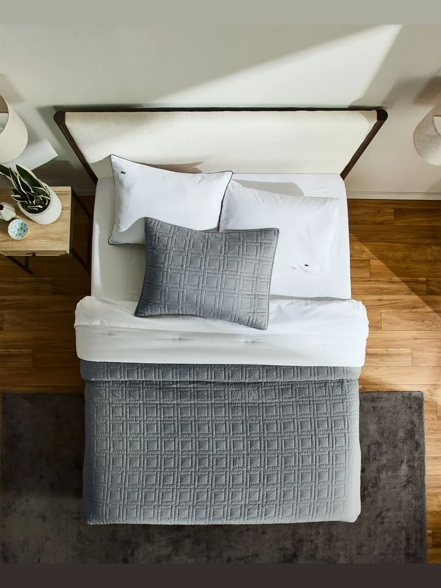 Комплект постельного белья из хлопка с логотипом, 2 предмета, размер Twin Lacoste Home — изображение 3 из 7, серый