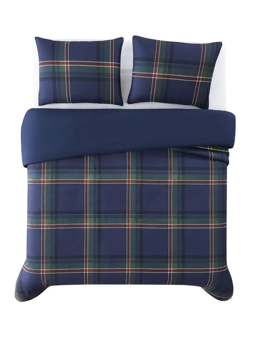 Комплект постельного белья Bronson Plaid из 3 предметов, размер Full/Queen Truly Soft — изображение 4 из 5, темно-синий