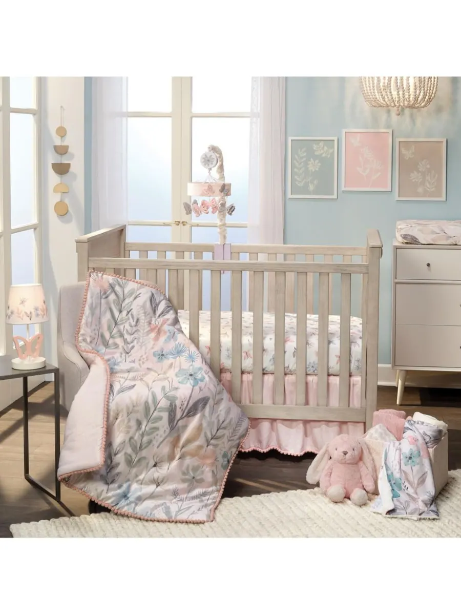 Lambs & Ivy Комплект постельного белья для детской кроватки Baby Blooms из 3 предметов — изображение 1 из 9, розовый
