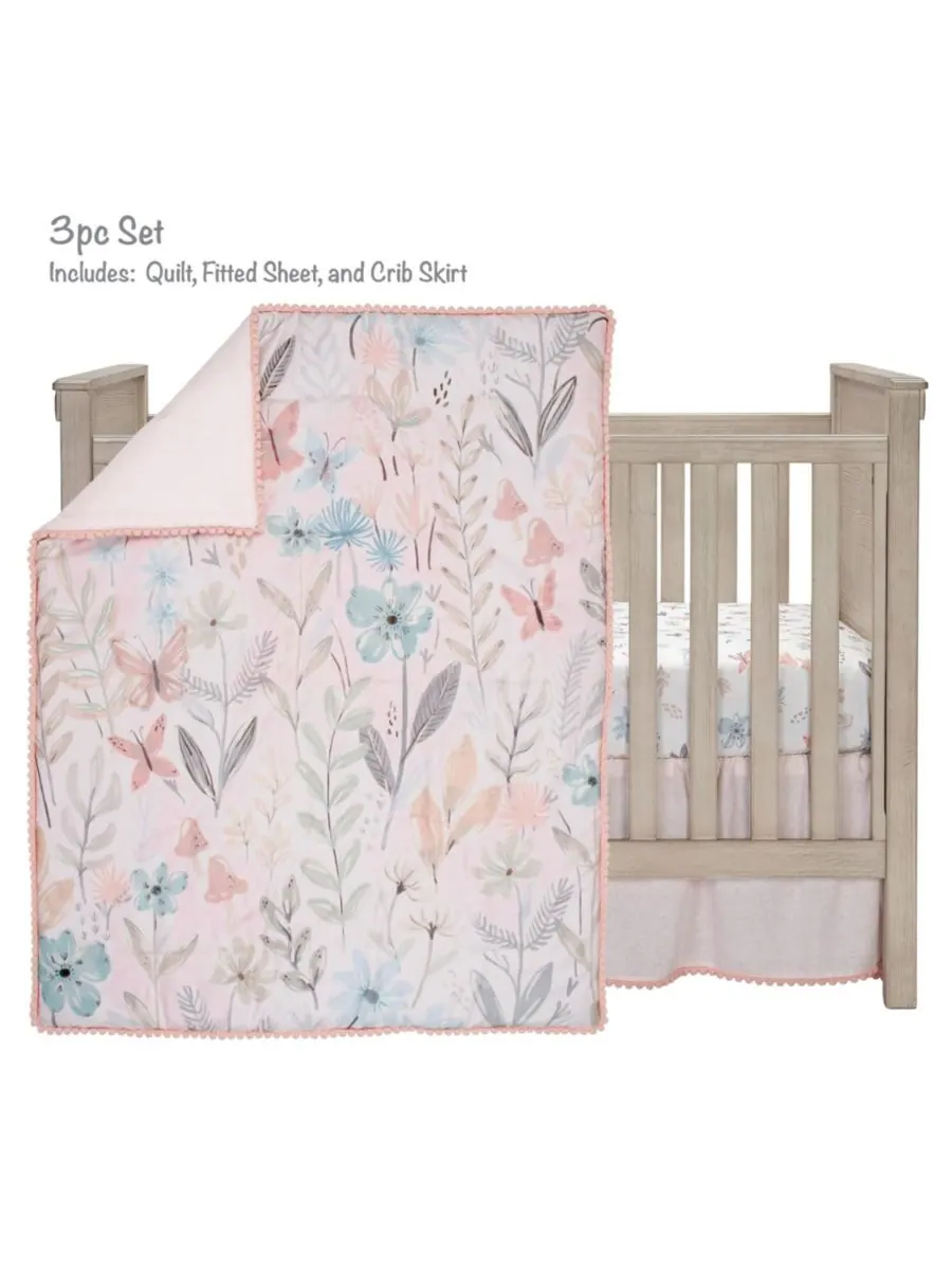 Lambs & Ivy Комплект постельного белья для детской кроватки Baby Blooms из 3 предметов — изображение 2 из 9, розовый
