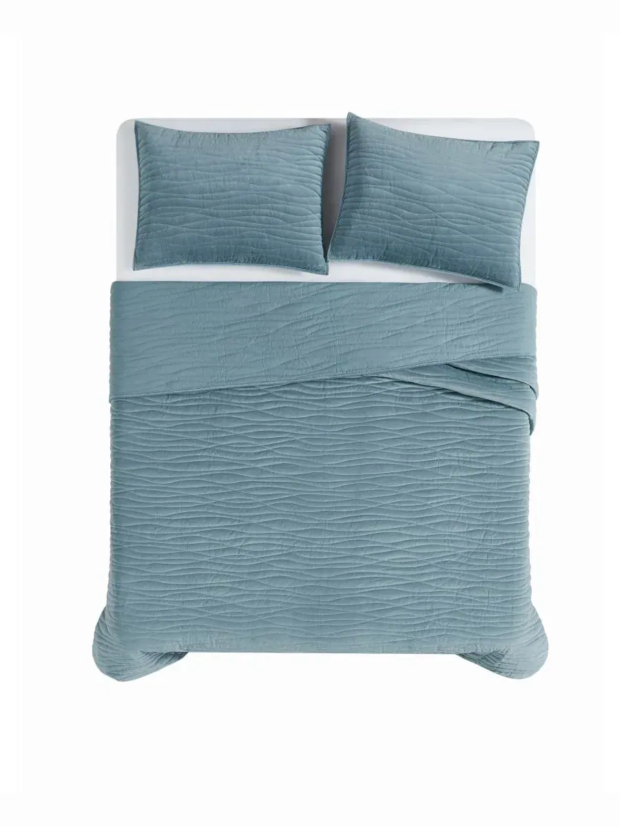 Комплект стеганого одеяла Wavy Cotton Matte Velvet Royal Velvet — изображение 4 из 6, синий
