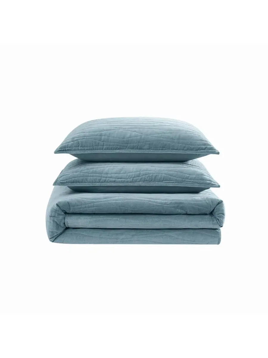 Комплект стеганого одеяла Wavy Cotton Matte Velvet Royal Velvet — изображение 5 из 6, синий