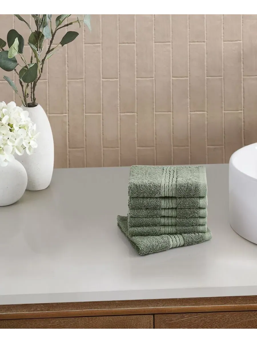 Набор из 6 банных полотенец Cotton-Blend Wash Towels Cannon — изображение 3 из 3, зеленый