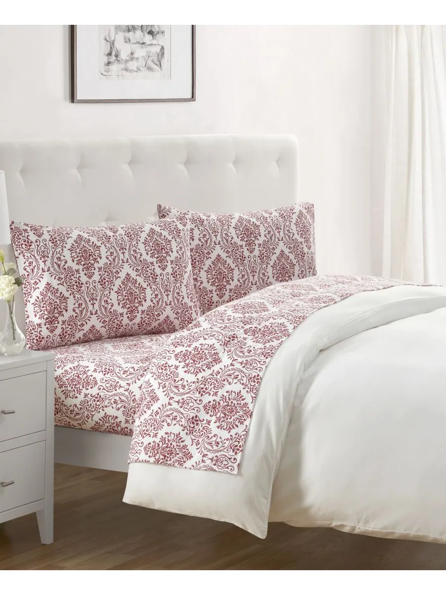 Комплект постельного белья Home Damask из 100% хлопковой фланели, 4 предмета, размер King Tahari — изображение 6 из 6, белый
